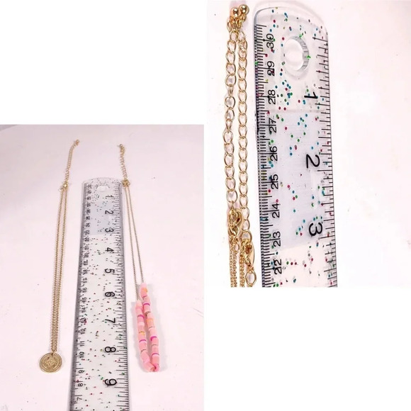 Delicate Necklace Set Pink Minimal Beachy Beaded Gold Tone Charm Coin 2 … - Picture 10 of 10